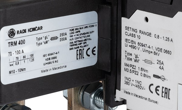Реле тепловой перегрузки TRM 400-100A, It=70_100A, 1NO+1NC, CLASS 10A, с трансформаторами тока, отдельный монтаж