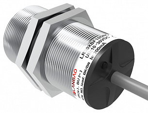 LANBAO LR30XBF10DPC Индуктивный датчик 10 мм, цилиндрический, заподлицо, 10…30 DC, PNP, NC, никелированная латунь, кабель, IP67