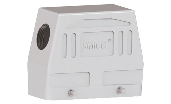 Корпус разъема, размер H16B, кабельный, высокий, угловой ввод M40, металл, IP65, RAL 7037