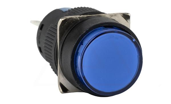 Кнопка плоская LA115-C, возврат, синяя, круглая, без подсветки, 1NO+1NC, 16mm, IP40