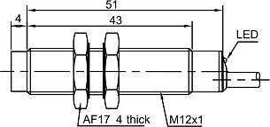 LANBAO LR12XBN08DLOY Индуктивный датчик 8 мм, цилиндрический, незаподлицо, 10…30 DC, Приемник двухпроводный DC, NO, никелированная латунь, кабель, IP67