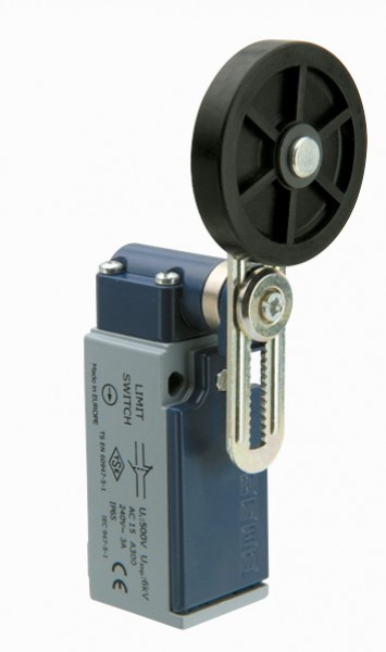 Концевой выключатель, привод реверсивный резиновый ролик 40мм с угловым действием, регулируемый (1НЗ+1НО, мгновенное сраб.), серия L51, металлический корпус (240В AC, 3А), IP65 L51K13MEL122