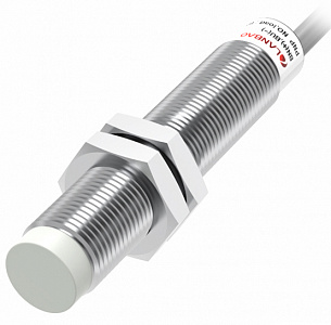 LANBAO LR12XCN10DPOY Индуктивный датчик 10 мм, цилиндрический, незаподлицо, 10…30 DC, PNP, NO, никелированная латунь, кабель, IP67