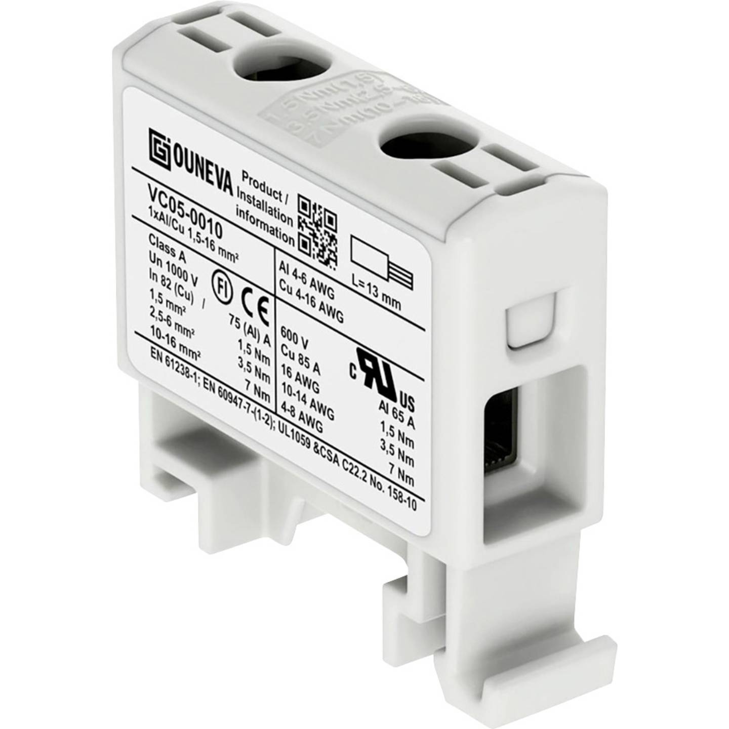 Клемма проходная, серая 16 мм2