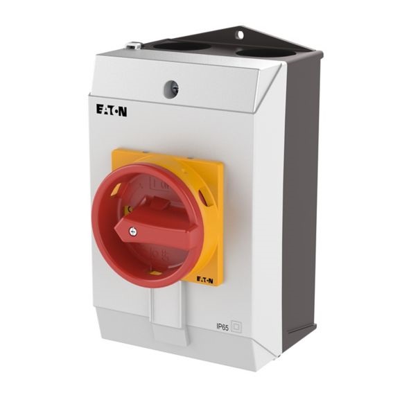 Переключатель T3-1-102/I2/SVB, аварийный, 2P, 32A, тип 0-1, 13kW(400VAC), красная блокируемая в 0 рукоятка, в корпусе IP65