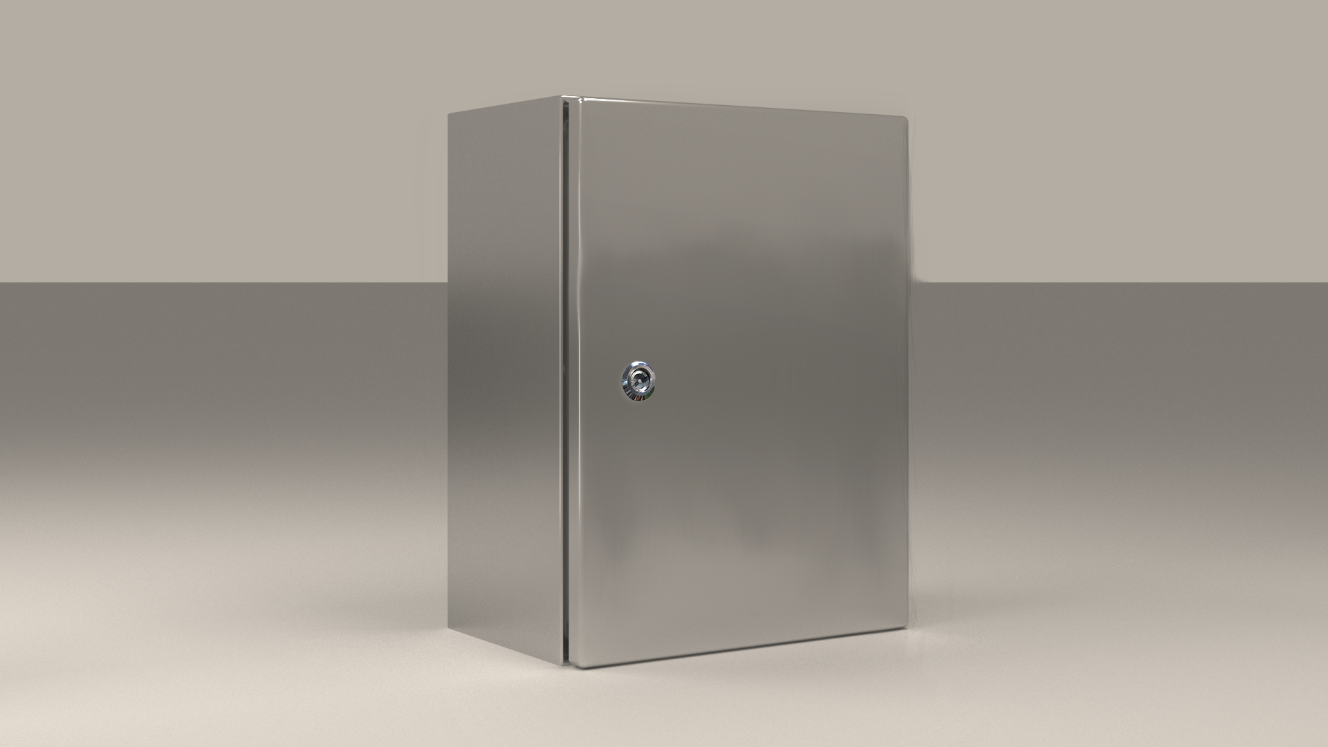 Щит ECOR моноблочный 400x400x250мм (ВxШxГ) из нерж. стали навесной с монт. панелью  однодверный, 1 язычковый замок,  дно глухое, IP66