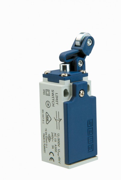 Концевой выключатель, привод однонаправленный металлический ролик 14мм с угловым действием (1НЗ+1НО, мгновенное сраб.), серия L5, пластиковый корпус (240В AC, 3А), IP65 L5K13MIM411