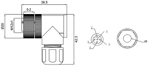 LANBAO QE12-N5G 1001 Разъем разъем (угловой), 250 AC/DC, нержавеющая сталь, IP67