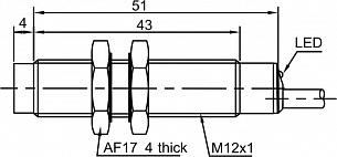 LANBAO LR12XBN04DNR Индуктивный датчик М12х51 NPN NO/NC Sn=4мм кабель