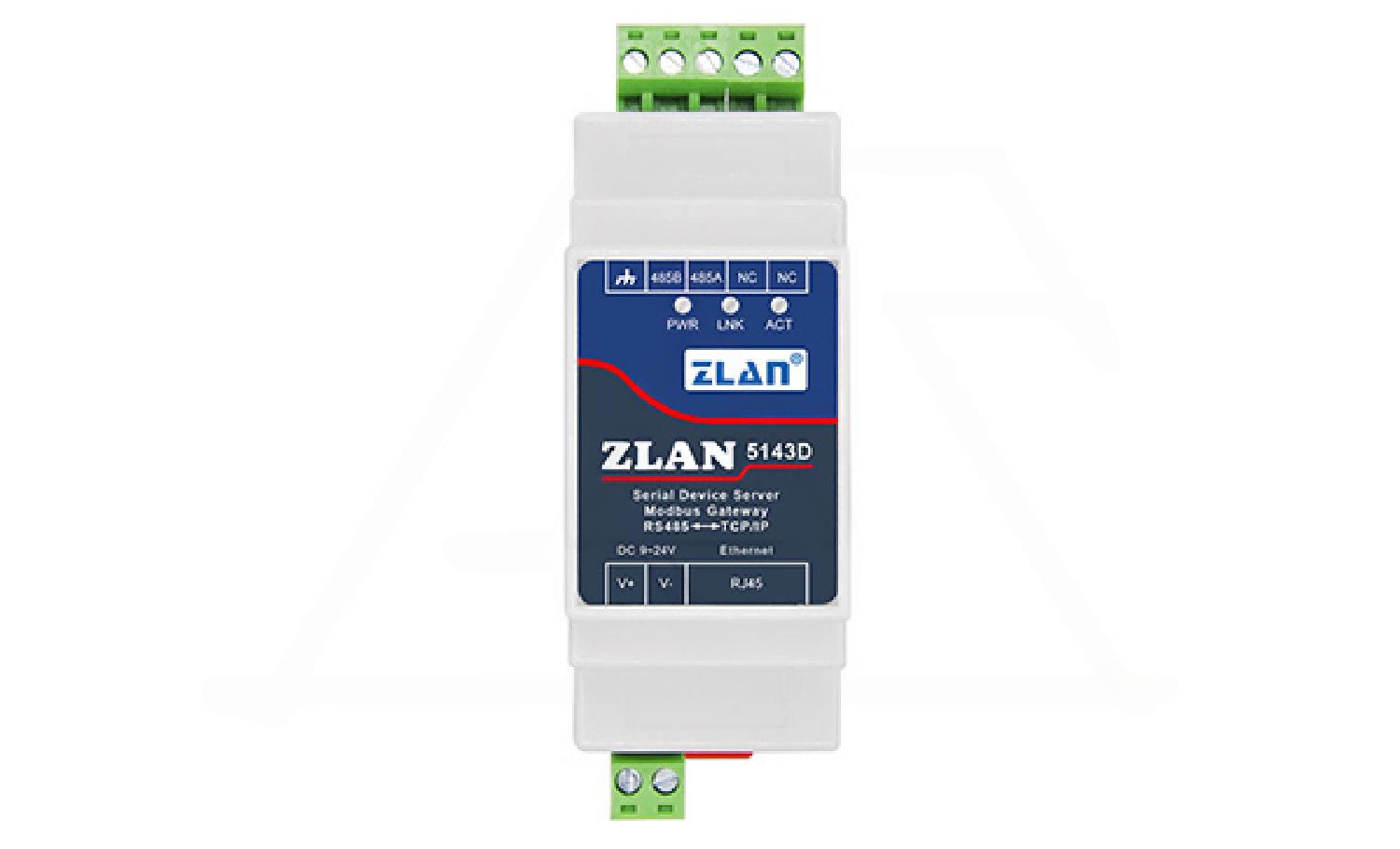 Преобразователь интерфейсов ZLAN5143D, RS-485 в Ethernet, 1xRS-485, Modbus Gateway, MQTT Gateway, 24VDC, DIN35