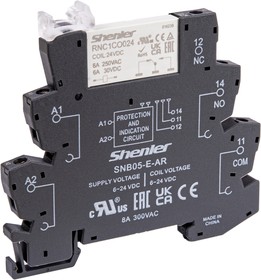 Реле интерфейсное RNC1CO012 с колодкой SNB05-E-AR, винтовой зажим, 1CO, 6A(250VAC), 12VDC, LED, W=6.2mm