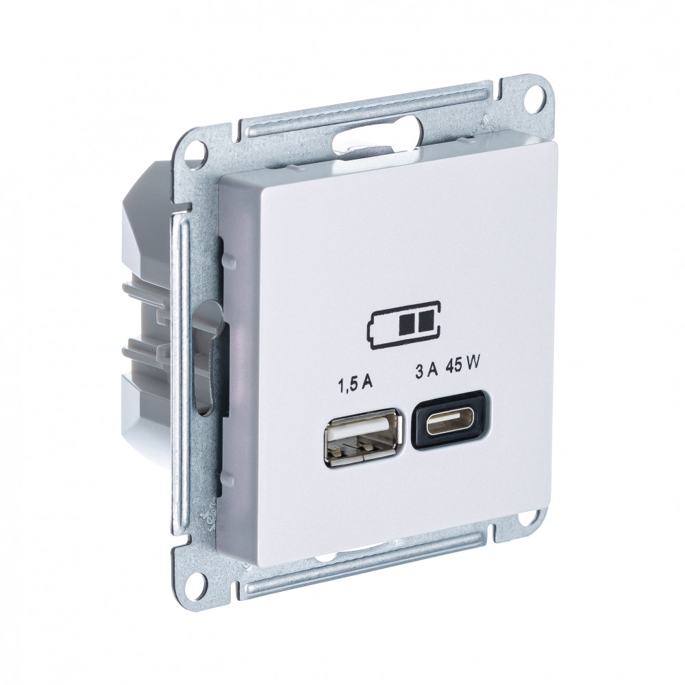 ATLASDESIGN USB РОЗЕТКА A + тип-C 45Вт высокоскор.заряд. QC, PD, механизм, ЖЕМЧУГ