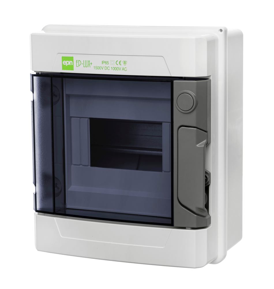 Щит навесной EP-LUX 1x6M, N/PE 4x 2x16+3x10mm2, дымчатая пласт. дверь, светло-серый RAL7035, 215x185x113mm, IP65