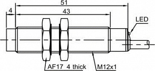 LANBAO LR12XBN04DNOW1 Индуктивный датчик М12, 4мм, NPN NO, кабель 2м -40 град