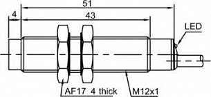 LANBAO LR12XBN04DNOW1 Индуктивный датчик М12, 4мм, NPN NO, кабель 2м -40 град
