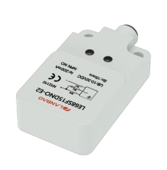 LANBAO LE68SF22DNOY-E2 Индуктивный датчик 22 мм, прямоугольный, заподлицо, 10…30 DC, NPN, NC, PBT, р