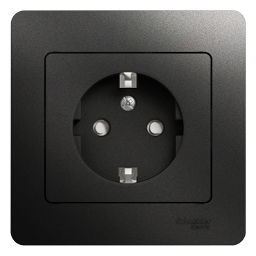 GLOSSA РОЗЕТКА с заземлением со шторками, 16А, в сборе, АНТРАЦИТ