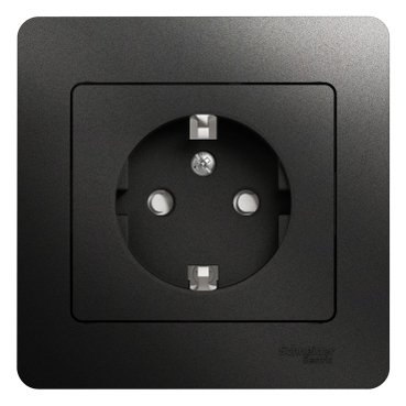 GLOSSA РОЗЕТКА с заземлением со шторками, 16А, в сборе, АНТРАЦИТ