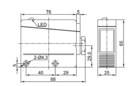 LANBAO PTL-TM30S-D Оптический датчик 88x65x25 Sn=30 м, излучатель, клеммы