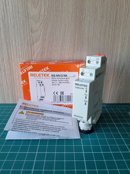 Реле контроля фаз RS-MV31M, 3P, 2CO, 266_540VAC(L-L), 2s, обрыв, чередование, 1M
