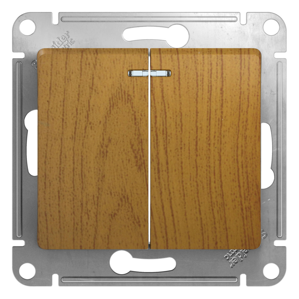 GLOSSA 2-клавишный ВЫКЛЮЧАТЕЛЬ с подсветкой, сх.5а, 10АХ, механизм, ДУБ