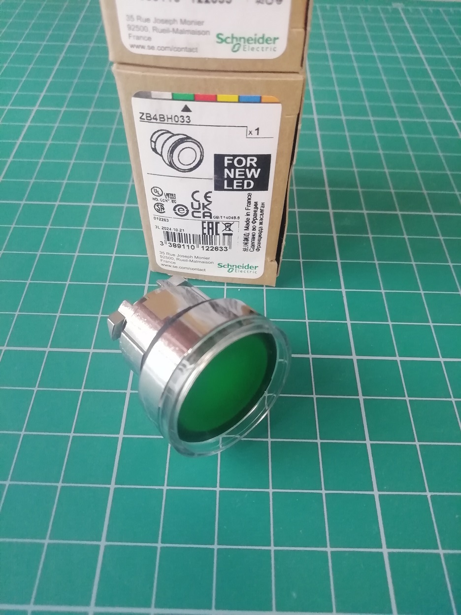 Головка кнопки 22мм зеленая, с подсветкой, с фиксацией ZB4BH033