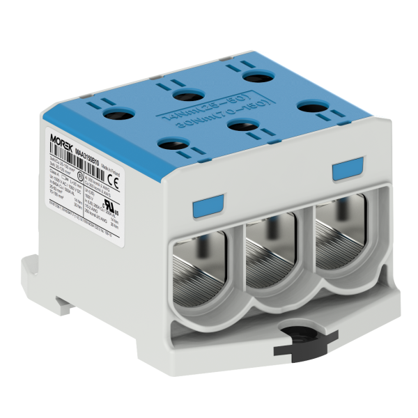Клемма Morek OTL150-3 синяя, 3xAl/Cu 25_150mm², 320(CU)/290(AL)A на клемму, 1000V, винтовые зажимы