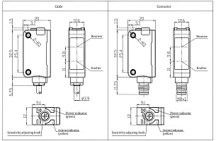 LANBAO PSE-SC10DNBX оптический датчик 32,5x20x10,6мм NPN NO/NC Sn=100мм (D-тип) кабель 2м