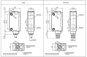 LANBAO PSE-SC10DNBX оптический датчик 32,5x20x10,6мм NPN NO/NC Sn=100мм (D-тип) кабель 2м