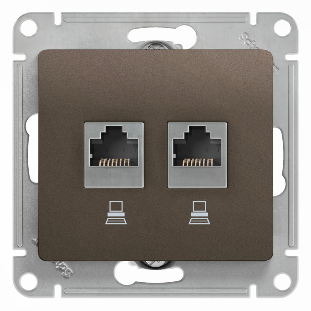 GLOSSA РОЗЕТКА двойная компьютерная RJ45+RJ45, кат.5Е, механизм, ШОКОЛАД