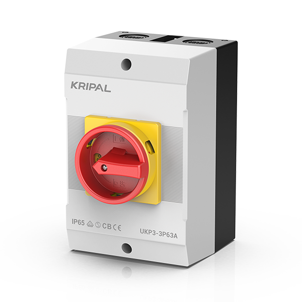 Выключатель нагрузки UKP3-463/ZAV, 3Р+N, 63А/AC21, 22kW/AC23A, 440VAC, на DIN-рейку с выносной красной блок. рукояткой и валом 200мм, IP65(фронт)