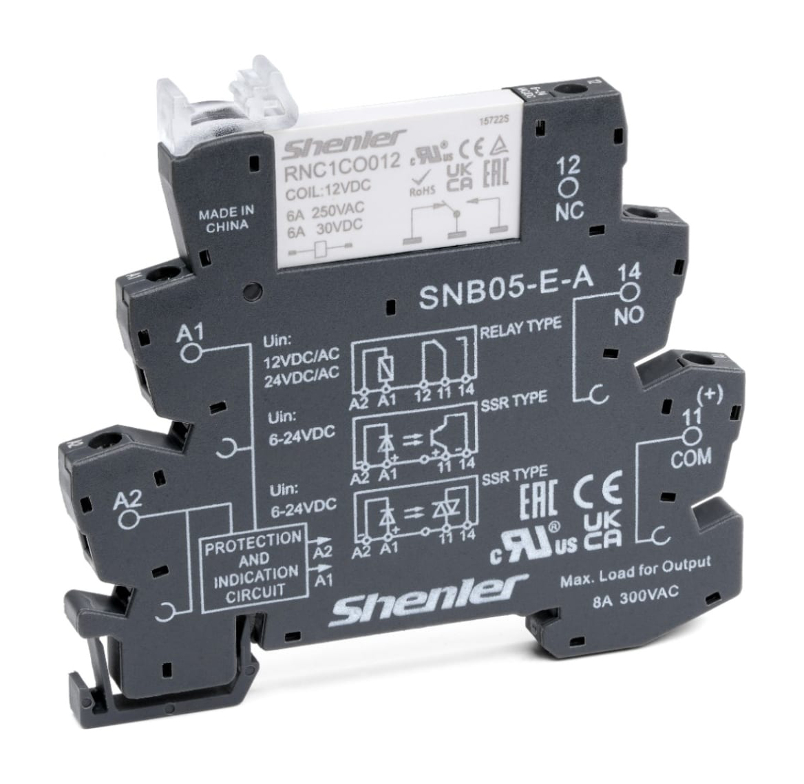 Реле интерфейсное RNC1CO024 с колодкой SNB05-E-A, винтовой зажим, 1CO, 6A(250VAC), 24VAC/DC, LED, W=6.2mm