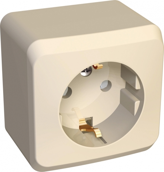 ЭТЮД О/У РОЗЕТКА с заземлением со шторками, 16А, 250B, КРЕМОВЫЙ