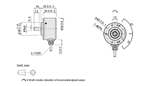 LANBAO ENI50S8-6E1024H-T2 энкодер ?50 сплошной вал 8мм 1024имп/об HTL/PUSH PULL 8-30DC кабель 2м