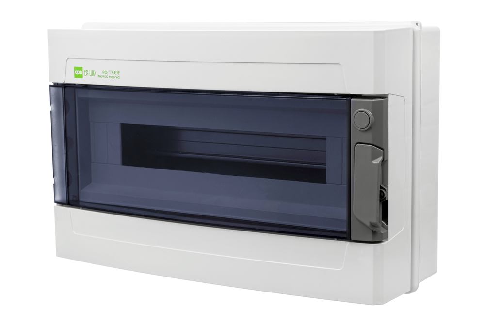 Щит навесной EP-LUX 1x18M, N/PE 2x 8x16+6x10mm2, дымчатая пласт. дверь, светло-серый RAL7035, 262x410x150mm, IP65