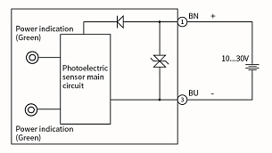 LANBAO PSE-TM10DR оптический датчик 32,5x20x12мм Sn=10м (T-тип) кабель 2 м /передатчик