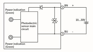 LANBAO PSE-TM10DR оптический датчик 32,5x20x12мм Sn=10м (T-тип) кабель 2 м /передатчик