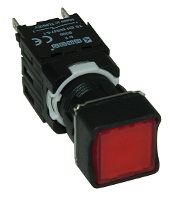 Кнопка нажимная, возвратная, квадратная, красная (1НЗ)