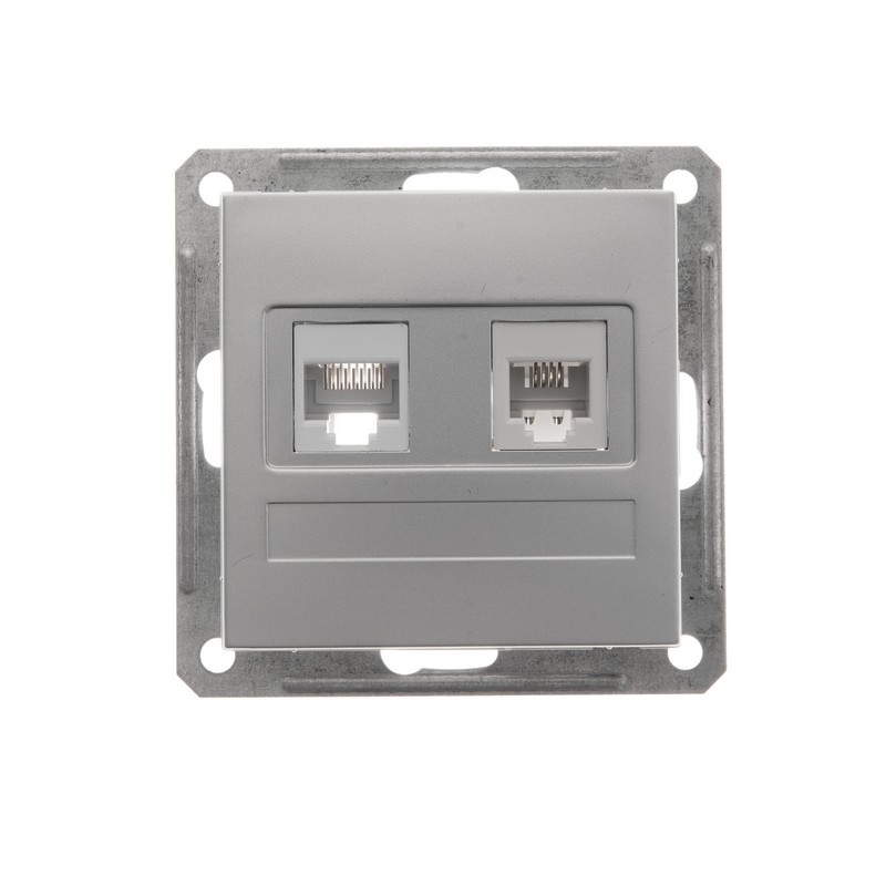 W59 РОЗЕТКА двойная RJ11+RJ45, 160В, 1А, кат.5Е, механизм, МАТОВЫЙ ХРОМ