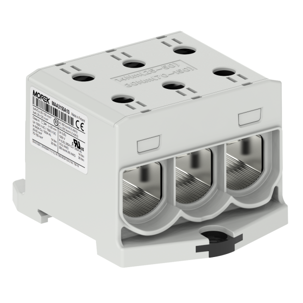 Клемма Morek OTL150-3 серая, 3xAl/Cu 25_150mm², 320(CU)/290(AL)A на клемму, 1000V, винтовые зажимы