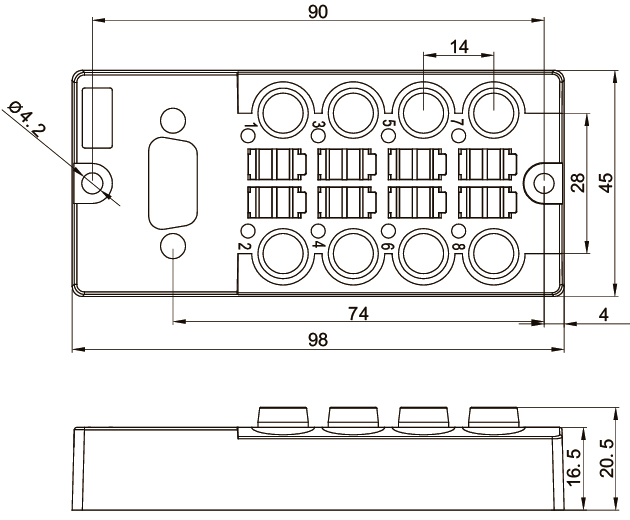 LANBAO DB080803-0-DP Распределительная коробка M8x1x3 пин/8 отверстий/D-SUB адаптер/ PNP выход