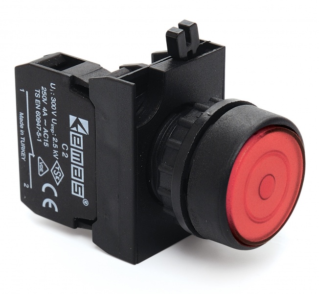 Кнопка с фиксацией (1НЗ), красный цвет, серия CP (250В AC, 4А), IP65 CP200FK