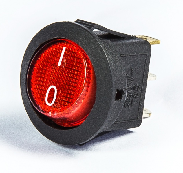 Выключатель клавишный ?22мм с подсветкой (1НО), чёрный цвет корпуса, маркировка 0-1, подкл. клемма (250В AC, 16А), IP20 A71B1K11