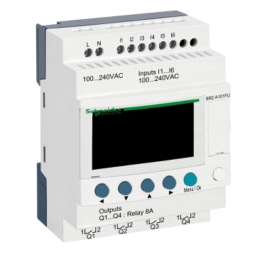 compact smart relay, Zelio Logic SR2 SR3, 10 IO, 100 to 240V AC, no clock, display