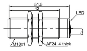 LANBAO LR18XBF08DPOY-5M индуктивный датчик M18x51мм PNP NO Sn=8мм кабель 5м