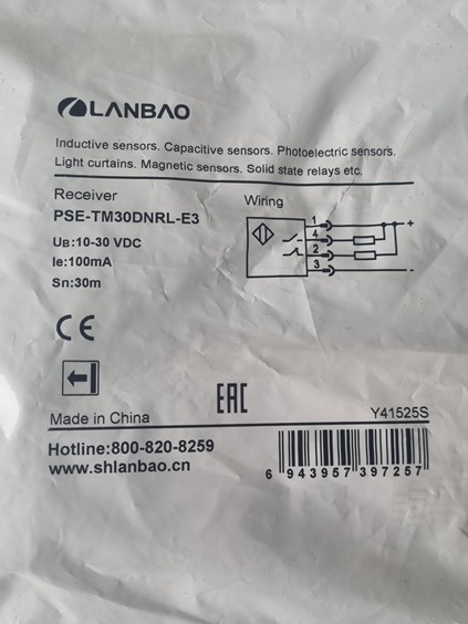 LANBAO PSE-TM30DNRL-E3 оптический 32,5x10,6x20мм NPN NO/NC лазер Sn=30м (T-тип) разъем M8 приемник