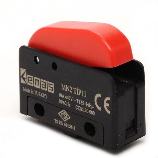 Мини-выключатель клавишный, красная клавиша (1НЗ), пластиковый корпус (250В AC, 10А) MN2TIP11