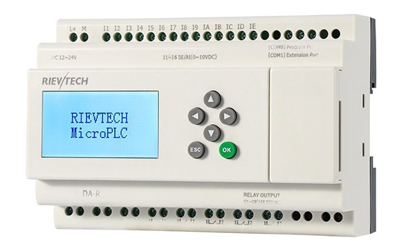 Программируемый логический контроллер SR-22DC-DA-R, 12_24VDC, 14DI(6AI/0_10V), 8RO(10A), RTC, Ethernet, ЖКИ  Rievtech