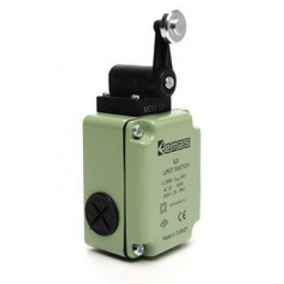 Концевой выключатель, привод реверсивный металлический ролик 18мм с угловым действием (1НЗ+1НО, мгновенное сраб.), серия L1, алюминиевый корпус (240В AC, 3А), IP65 L1K13MEM121