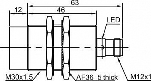 LANBAO LR30XBN15DNC-E2 Индуктивный датчик М30х75мм NPN NC Sn=15мм разъём м12